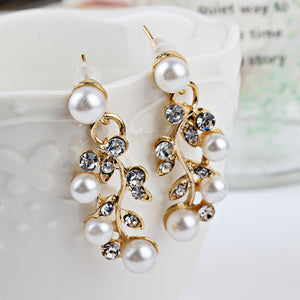Pearl Rhinestone Necklace + Earrings