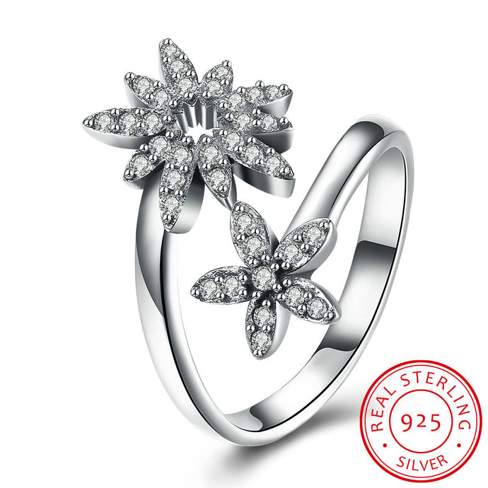 925 Sterling Silver Flower Open Ring